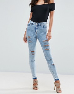 Мраморные светлые джинсы скинни с прорехами ASOS RIDLEY - Синий