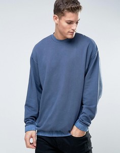 Oversize-свитшот с тканым эластичным низом и манжетами ASOS - Темно-синий