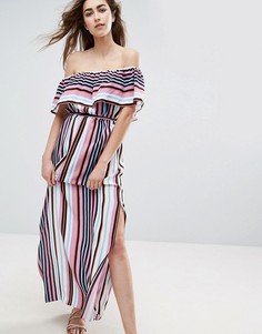 Платье макси в полоску с открытыми плечами ASOS - Мульти