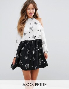 Комбинируемое платье с открытыми плечами и цветочным принтом ASOS PETITE - Мульти