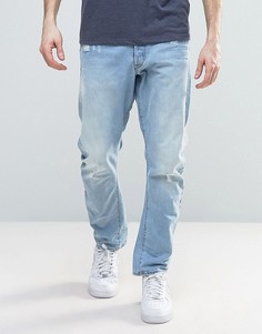 Светлые суженные джинсы с потертостями G-Star Type C 3D - Синий