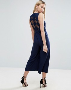 Комбинезон с широкими штанинами и кружевной спинкой ASOS - Темно-синий