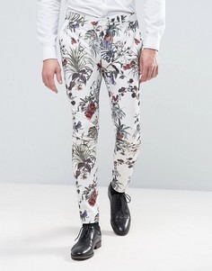 Кремовые брюки суперскинни с цветочным принтом ASOS WEDDING - Кремовый