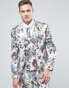 Кремовый приталенный пиджак с цветочным принтом ASOS WEDDING - Кремовый