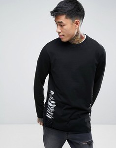Черный лонгслив с рваной отделкой по бокам ASOS - Черный