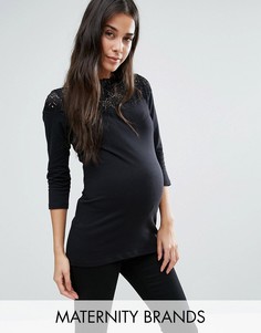 Трикотажный топ с кружевом Mamalicious Maternity - Черный Mama.Licious