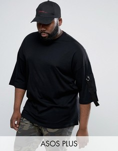 Oversize-футболка с рукавом до локтя и саржевым карманом ASOS PLUS - Черный