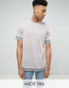 Длинная футболка с контрастными манжетами и нижним краем ASOS TALL - Розовый