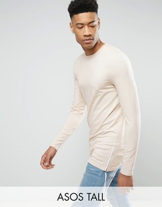 Длинный обтягивающий лонгслив с молниями по бокам ASOS TALL - Бежевый