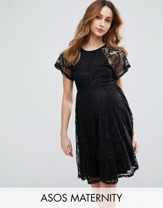 Кружевное приталенное платье для беременных с рукавами-бабочка ASOS Maternity - Черный