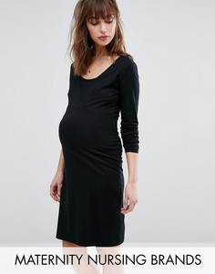 Платье для беременных и кормящих мам с запахом и длинными рукавами Mamalicious - Черный Mama.Licious