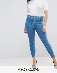 Синие джинсы скинни с завышенной талией ASOS CURVE Ridley - Синий