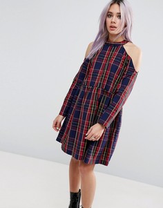 Хлопковое свободное платье в клетку с вырезами на плечах ASOS - Мульти