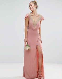 Платье макси с кружевной аппликацией ASOS WEDDING - Розовый