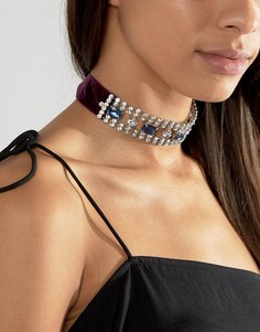 Ожерелье-чокер с камнями и бархатной завязкой ASOS Premium - Мульти