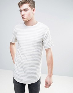 Длинная футболка в фактурную полоску с асимметричным подолом Only & Sons - Белый