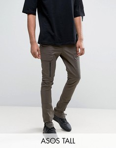 Супероблегающие брюки цвета хаки с карманами карго на молнии ASOS TALL - Зеленый