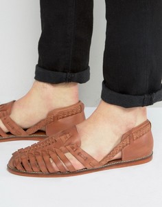 Светло-коричневые кожаные плетеные сандалии ASOS - Рыжий