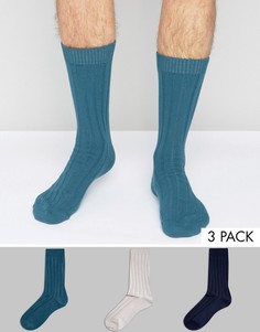 3 пары синих толстых носков в рубчик ASOS - Синий