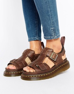 Светло-коричневые кожаные сандалии с T-образными ремешками Dr Martens Hayden Grunge - Рыжий