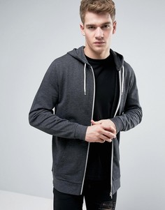 Длинный меланжевый худи темно-серого цвета на молнии ASOS - Серый