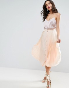 Плиссированная юбка миди на пуговицах ASOS - Розовый