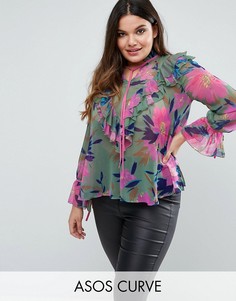 Блузка с цветочным принтом и рюшами ASOS CURVE - Мульти