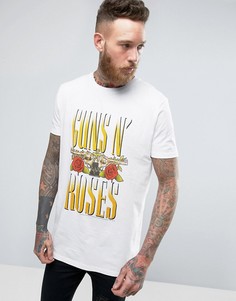 Удлиненная футболка с выцветшим принтом ASOS Guns N Roses - Белый