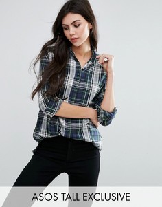 Зеленая рубашка бойфренда в клетку ASOS TALL - Мульти