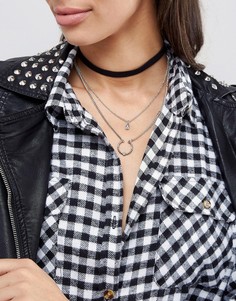 Ожерелье в несколько рядов с подвесками ASOS - Серебряный