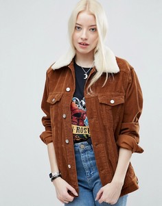 Светло-коричневая вельветовая куртка со съемным воротником борг ASOS - Коричневый