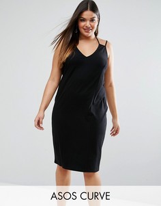 Платье-футляр миди с двойными бретельками ASOS CURVE - Темно-синий