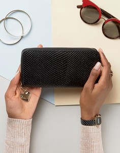 Кошелек с эффектом змеиной кожи и подвеской-сердцем New Look - Черный