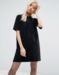 Цельнокройное короткое платье-поло из ткани пике ASOS - Черный