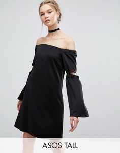 Платье-трапеция с открытыми плечами и разрезами на рукавах ASOS TALL - Черный