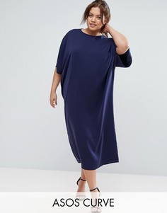 Свободное платье-кимоно макси ASOS CURVE - Темно-синий