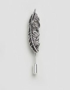 Серебристая булавка на лацкан в виде пера DesignB London - Серебряный