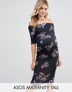 Платье с укороченными рукавами и цветочным принтом ASOS Maternity TALL - Мульти