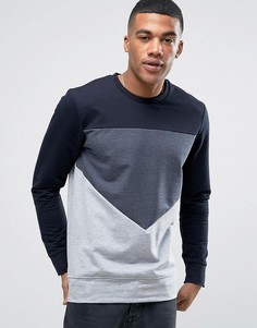 Свитшот с круглым вырезом и вставками Jack &amp; Jones - Темно-синий