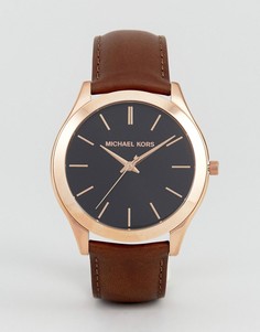 Часы с узким кожаным ремешком Michael Kors MK8509 Runway - Коричневый