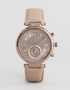 Часы с серым кожаным ремешком Michael Kors Sawyer - Серый