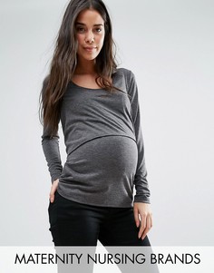 Двухслойный трикотажный топ Mamalicious Nursing - Серый Mama.Licious