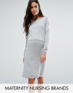 Двухслойное трикотажное платье с длинными рукавами Mamalicious Nursing - Серый Mama.Licious