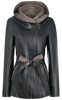 Удлиненная кожаная куртка с капюшоном La Reine Blanche