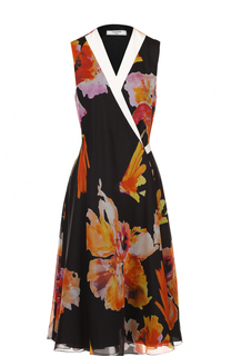 Шелковое платье-миди с запахом и цветочным принтом Lanvin