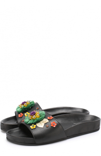 Кожаные шлепанцы с декором Dolce &amp; Gabbana