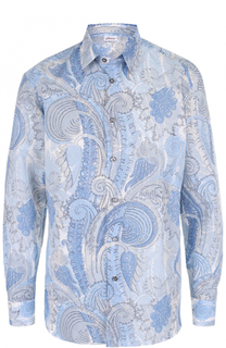 Рубашка из смеси льна и хлопка с принтом Brioni