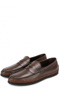 Кожаные мокасины с перемычкой  декоративной отделкой Tod’s Tods