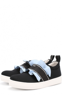 Слипоны из текстиля с контрастными оборками Fendi Roma