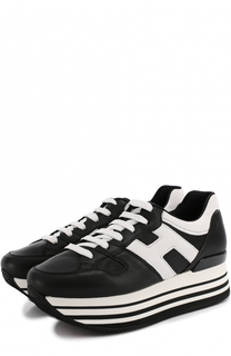 Кожаные кроссовки на контрастной платформе Hogan